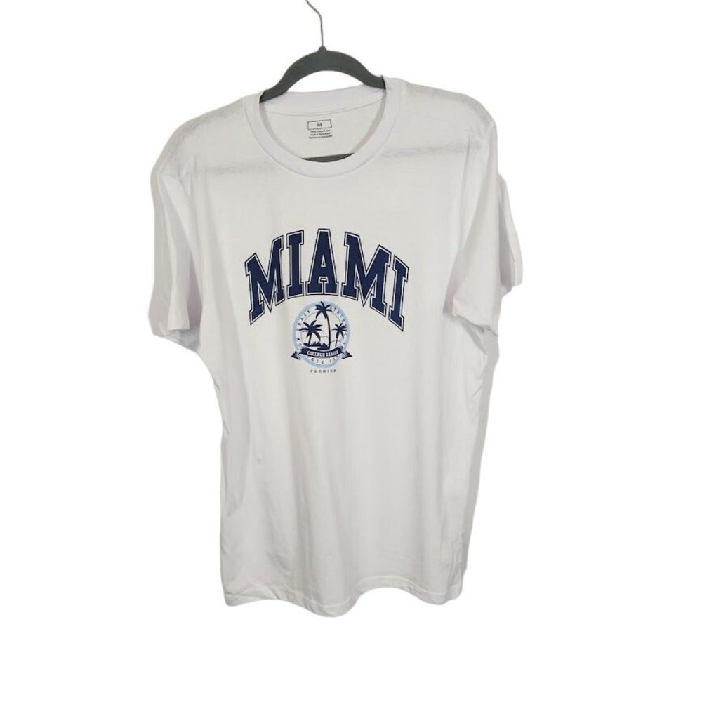 Miami Short Sleeve Crewneck Collegiate Printed Graphic Tee in White - Size Med